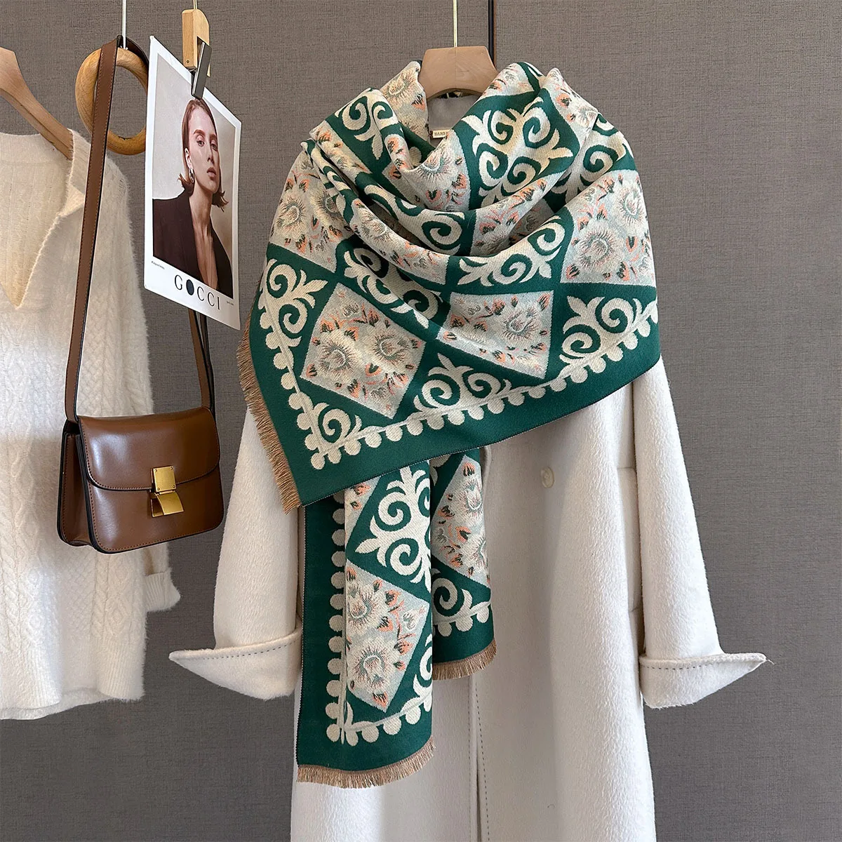 New Fashion Winter Duplex Printing Cashmere Scarf Women High Quality Thicken Wrap Shawl Ladies Pashmina Jacquard Scarves Luxury