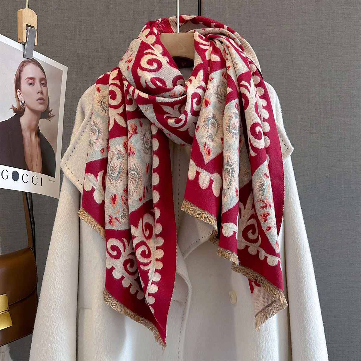 New Fashion Winter Duplex Printing Cashmere Scarf Women High Quality Thicken Wrap Shawl Ladies Pashmina Jacquard Scarves Luxury