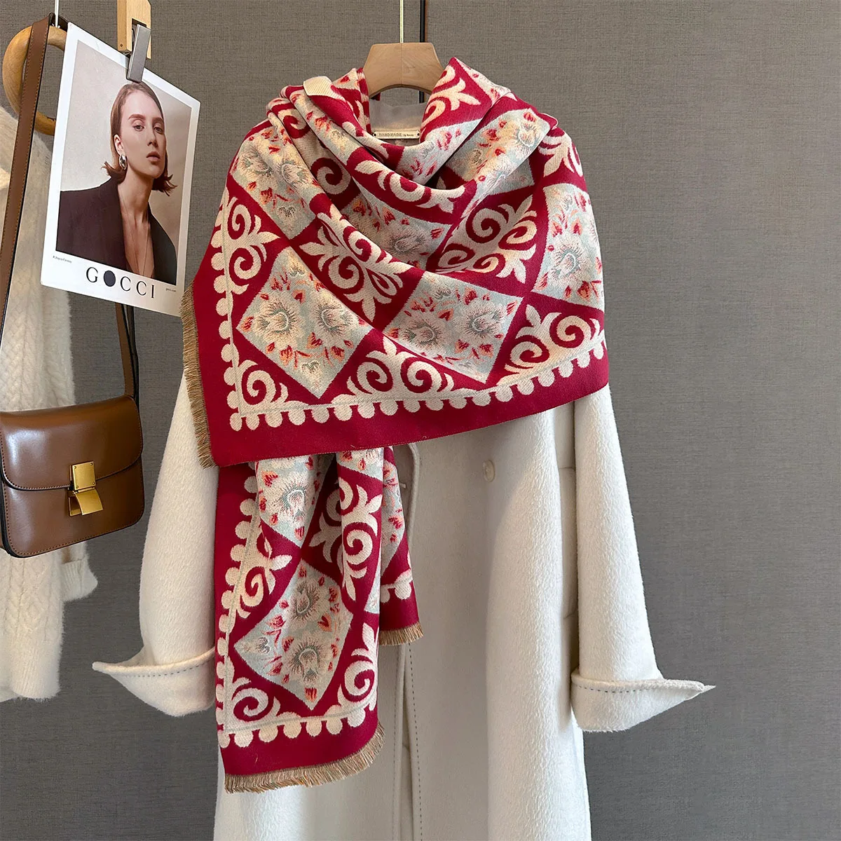 New Fashion Winter Duplex Printing Cashmere Scarf Women High Quality Thicken Wrap Shawl Ladies Pashmina Jacquard Scarves Luxury