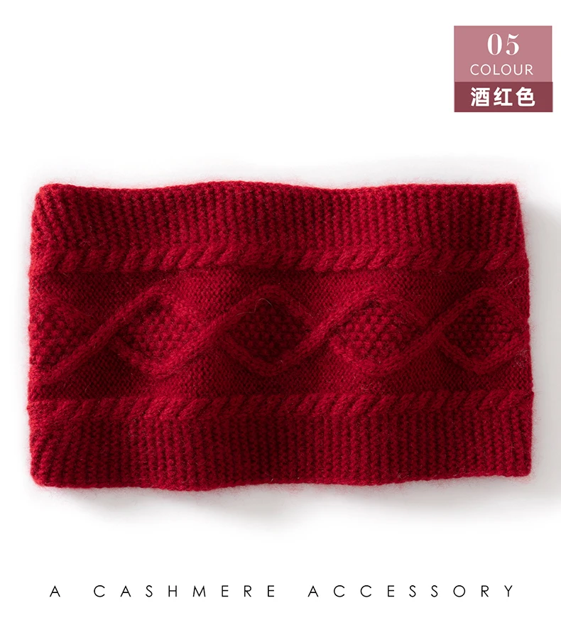 Autumn Winter 100% Cashmere Headband for Women, Warm Headscarf, Hair Tie, Wide Knitted Wool Headband, Neck Warmer, Gaiter
