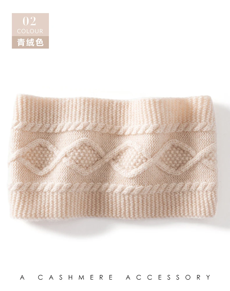 Autumn Winter 100% Cashmere Headband for Women, Warm Headscarf, Hair Tie, Wide Knitted Wool Headband, Neck Warmer, Gaiter