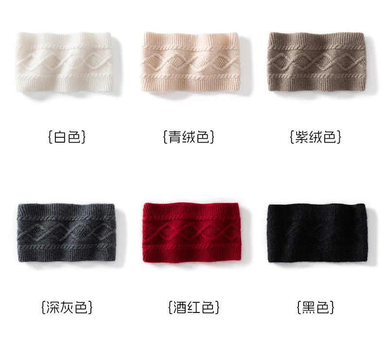 Autumn Winter 100% Cashmere Headband for Women, Warm Headscarf, Hair Tie, Wide Knitted Wool Headband, Neck Warmer, Gaiter