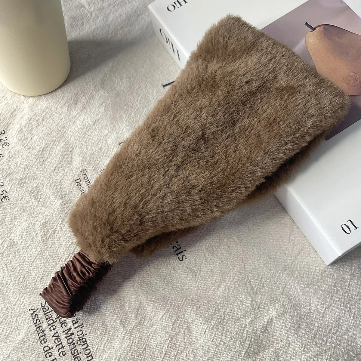 Autumn Winter Women Elastic Wide Edge Rabbit Fur Hairband Windproof Warm Hair Accessories for Protection Styling Headbands
