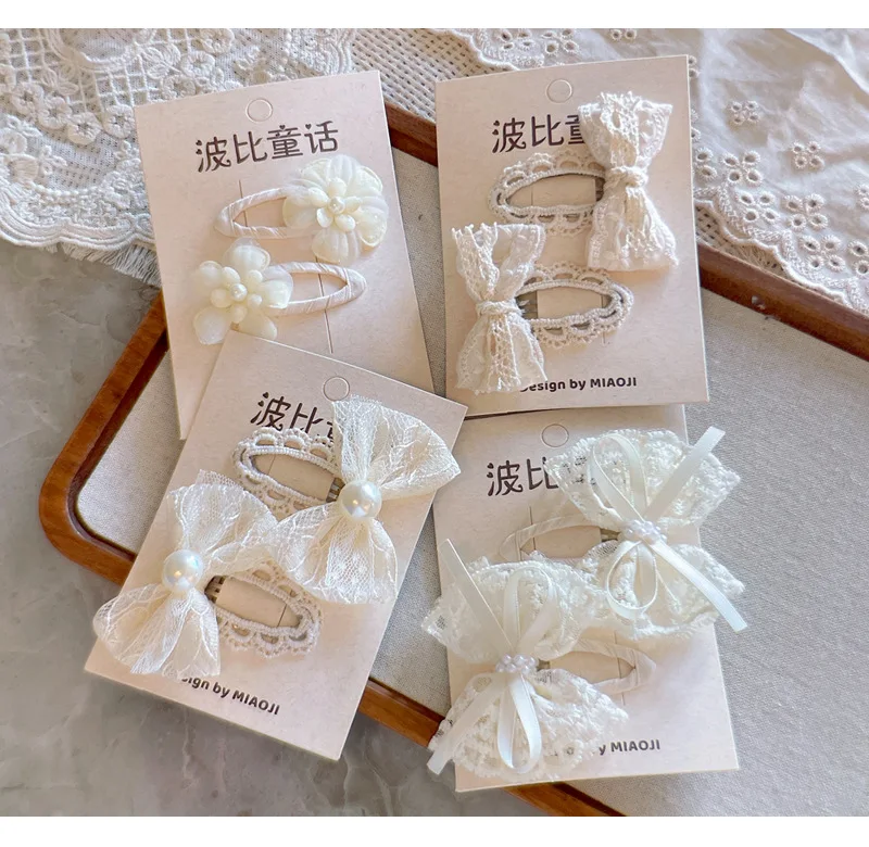 Minimalist Beige Hair Barrettes Korean BB Clip with Lace Pearl Accents Elegant Aesthetic Hair Clips for Women Girls
