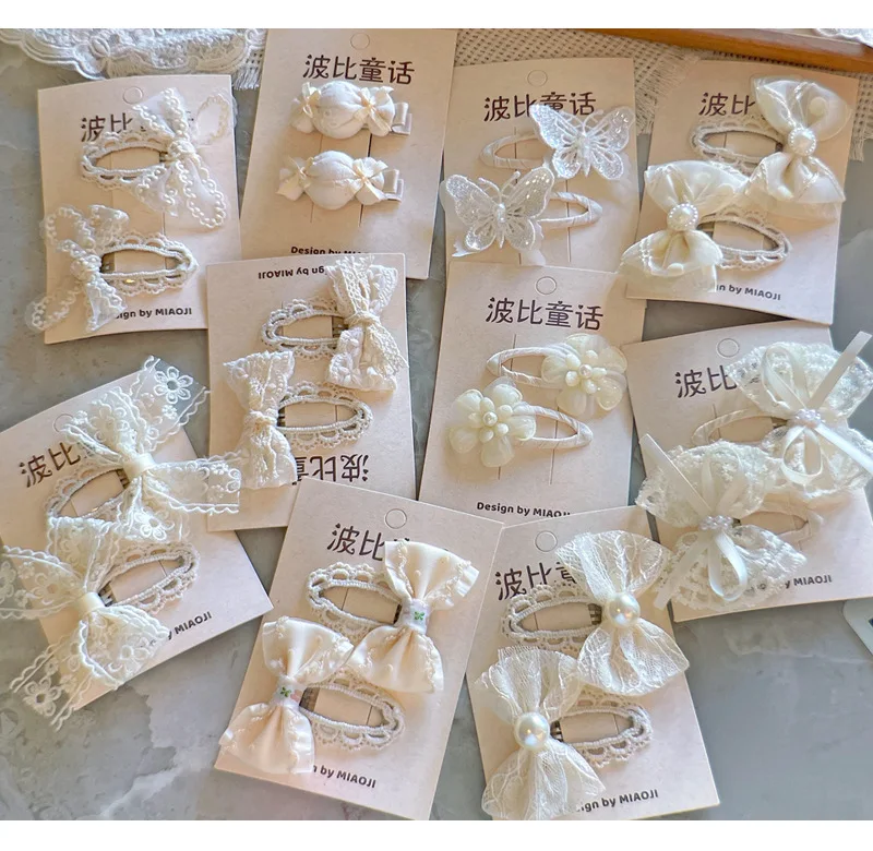 Minimalist Beige Hair Barrettes Korean BB Clip with Lace Pearl Accents Elegant Aesthetic Hair Clips for Women Girls