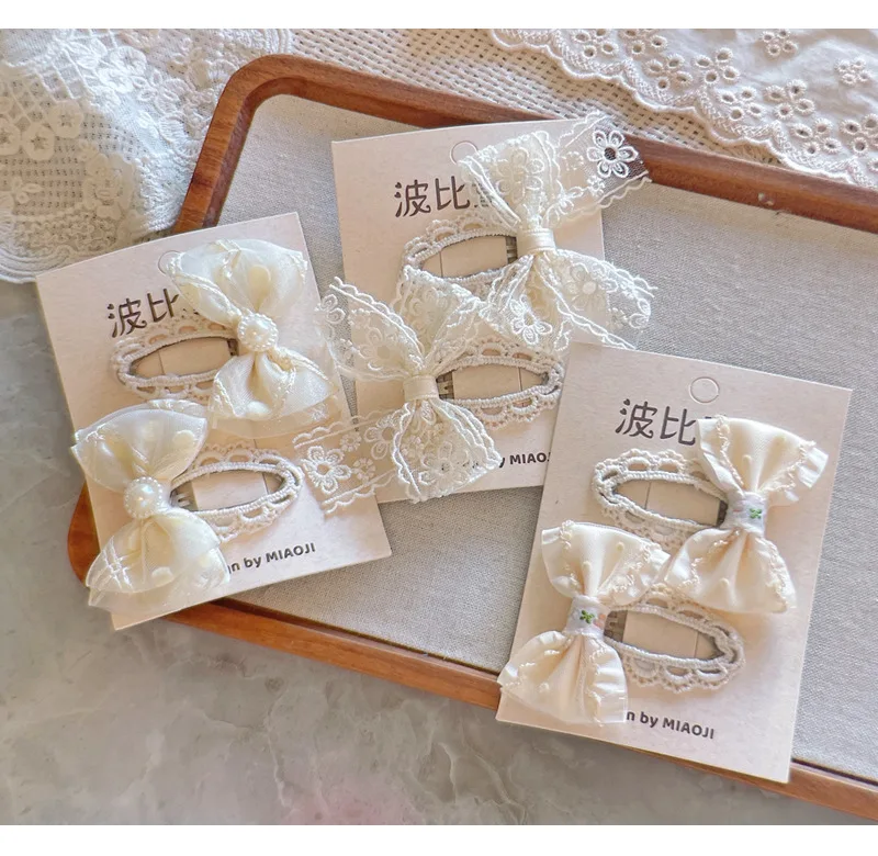 Minimalist Beige Hair Barrettes Korean BB Clip with Lace Pearl Accents Elegant Aesthetic Hair Clips for Women Girls