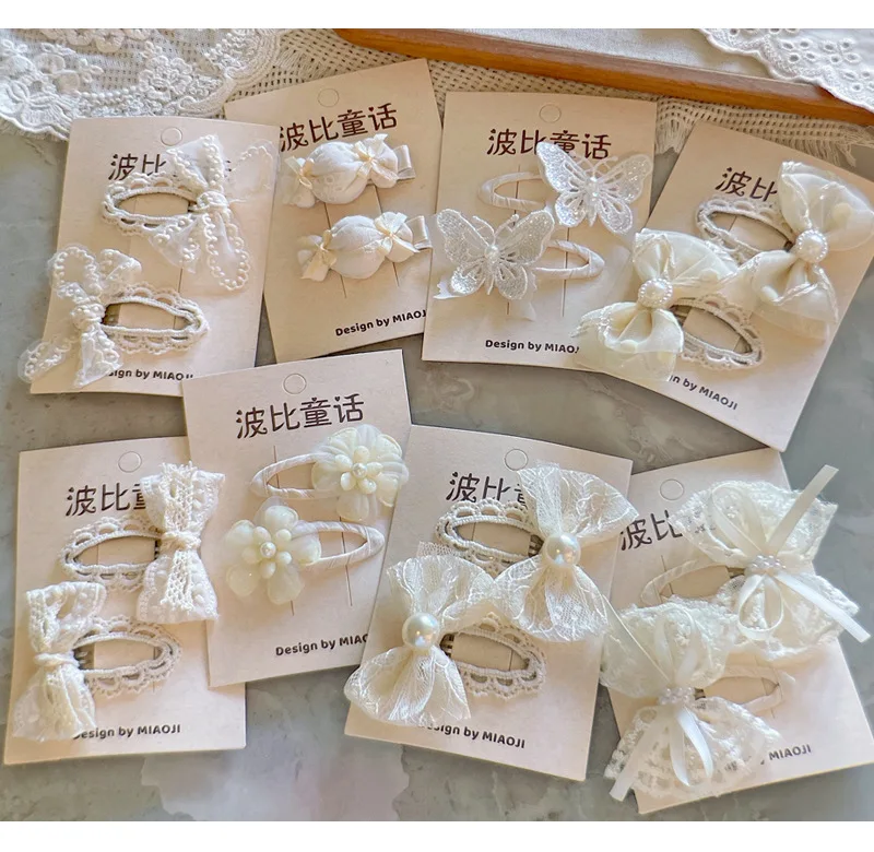 Minimalist Beige Hair Barrettes Korean BB Clip with Lace Pearl Accents Elegant Aesthetic Hair Clips for Women Girls