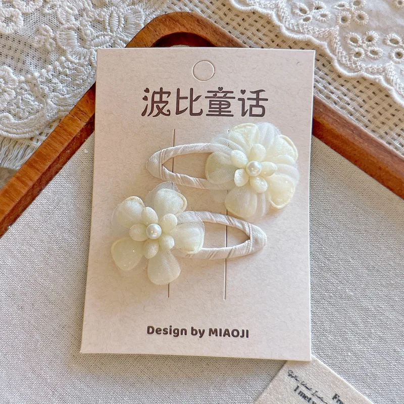 Minimalist Beige Hair Barrettes Korean BB Clip with Lace Pearl Accents Elegant Aesthetic Hair Clips for Women Girls