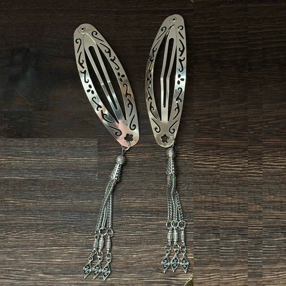 Hollow Metal Tassel Hairpin Exquisite Simple Design Front Hair Clip Unique Side Clip Retro Chinese Style Women's Hair Accessory