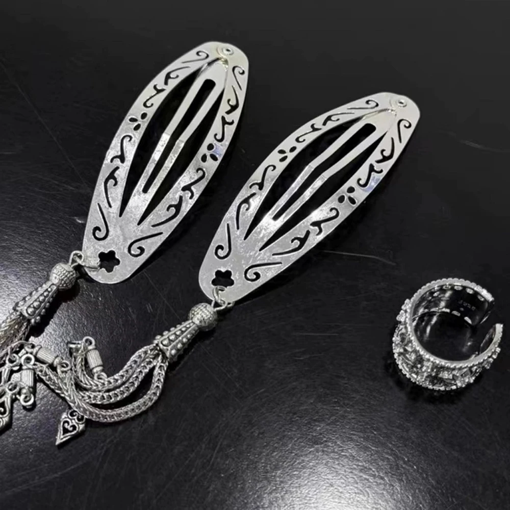 Hollow Metal Tassel Hairpin Exquisite Simple Design Front Hair Clip Unique Side Clip Retro Chinese Style Women's Hair Accessory
