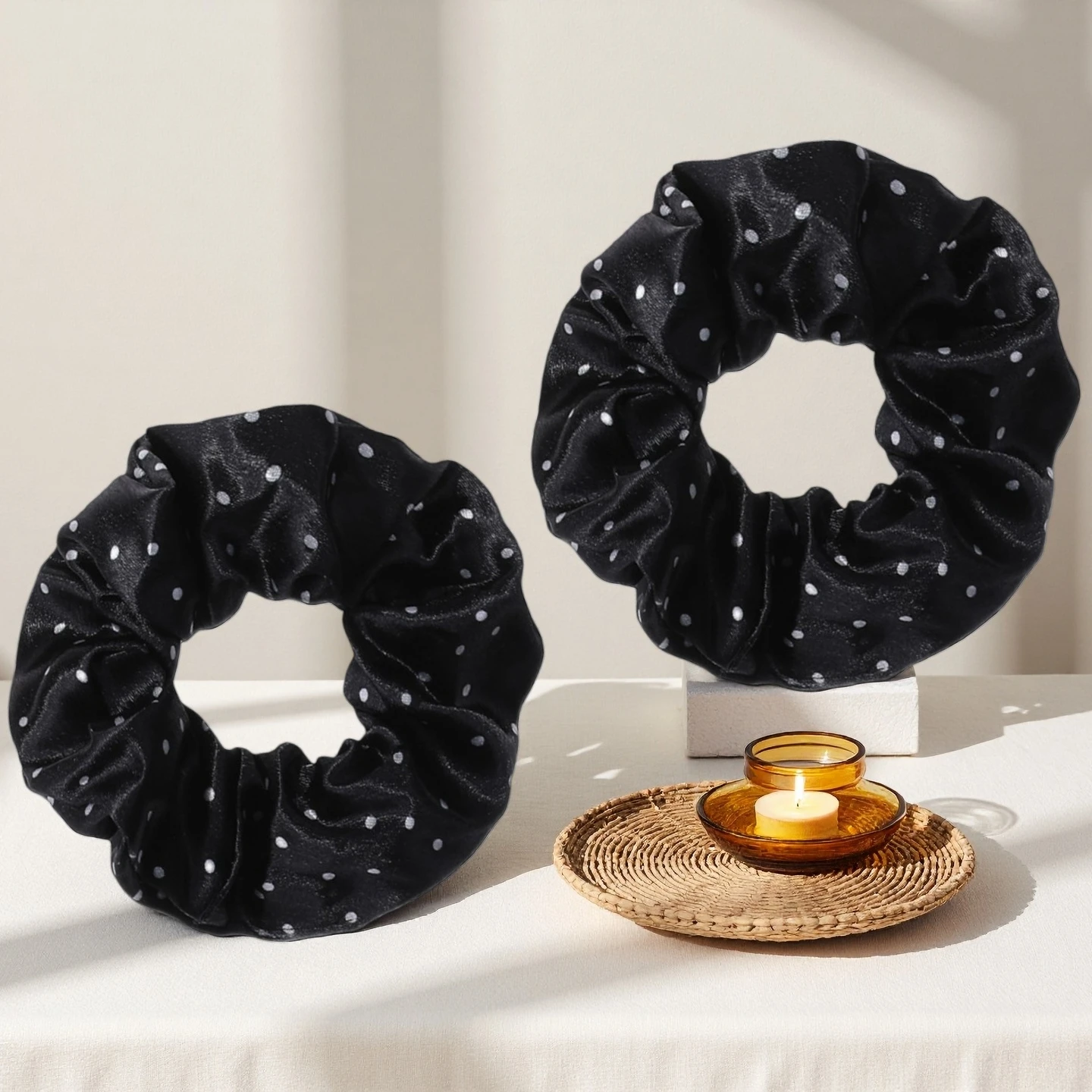 1/2/12Pcs Elegant Hair Scrunchies Women Satin Luxury Ties Dot Elastic Headwwear Ponytail Accessories Casual Cute Beige