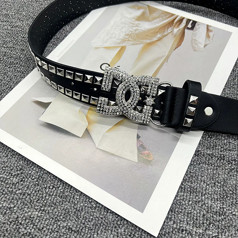 Y2K Luxury Hot Girl Women's Rhinestone Belt Unique punk Fashion Rivet Leather Belt Versatile Embedded Decorative Belt
