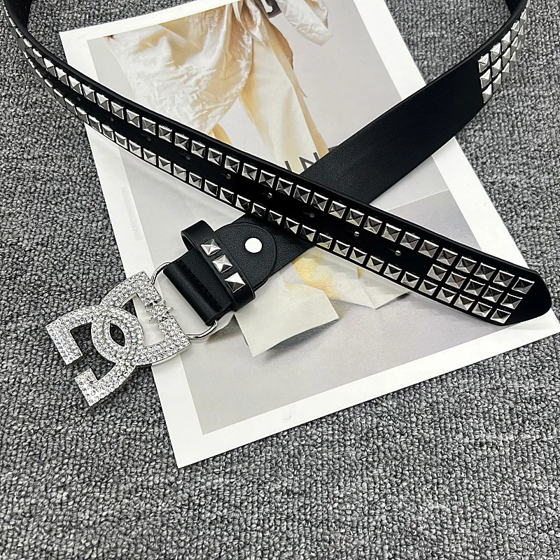 Y2K Luxury Hot Girl Women's Rhinestone Belt Unique punk Fashion Rivet Leather Belt Versatile Embedded Decorative Belt