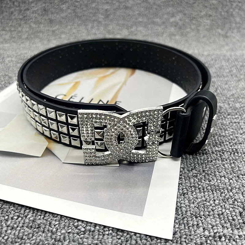 Y2K Luxury Hot Girl Women's Rhinestone Belt Unique punk Fashion Rivet Leather Belt Versatile Embedded Decorative Belt
