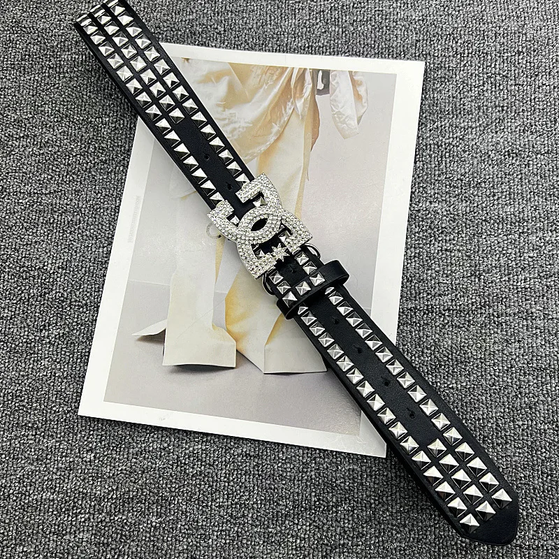 Y2K Luxury Hot Girl Women's Rhinestone Belt Unique punk Fashion Rivet Leather Belt Versatile Embedded Decorative Belt