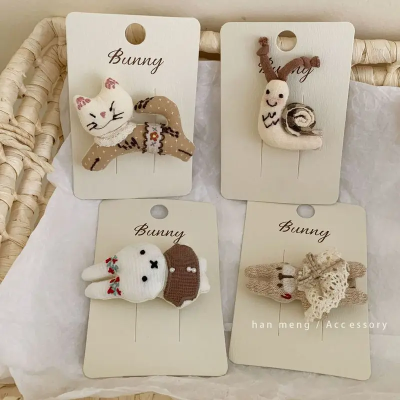 1pc Japanese Ins Cute Rabbit Snail Filled Cotton Hairpin Sweet and High Grade Hairpin with Shattered Hair Side Clip