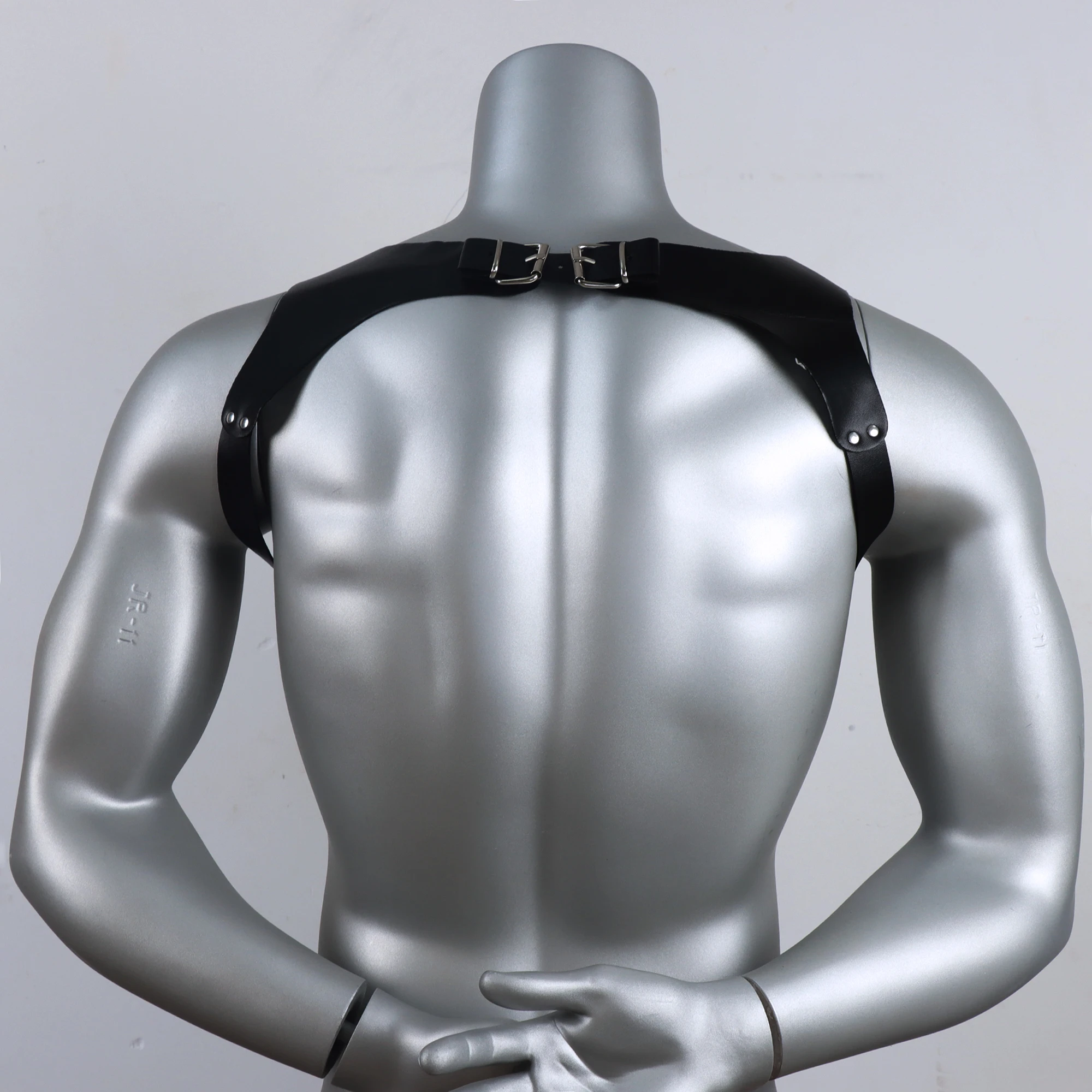 1pc Men'S Punk Gothic Faux Leather Suspenders - Adjustable Strap Body Harness with Metallic Buckles, Fashion Accessory