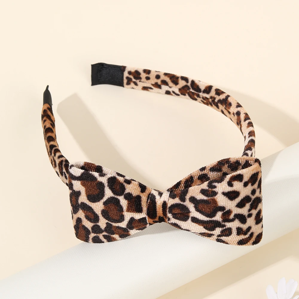 Korean Leopard-print Bow Headband Retro Elegant Velvet Hair Band No Slip Hair Hoop For Girls Women Fashion Headwear Accessories