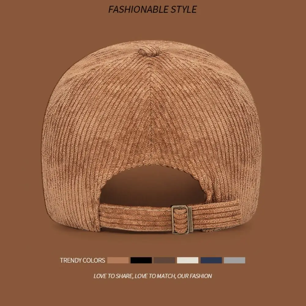 Embroidered 'R' Letter Corduroy Baseball Cap Breathable Casual Peaked Cap Adjustable Solid Color Sunscreen Hat Autumn Winter