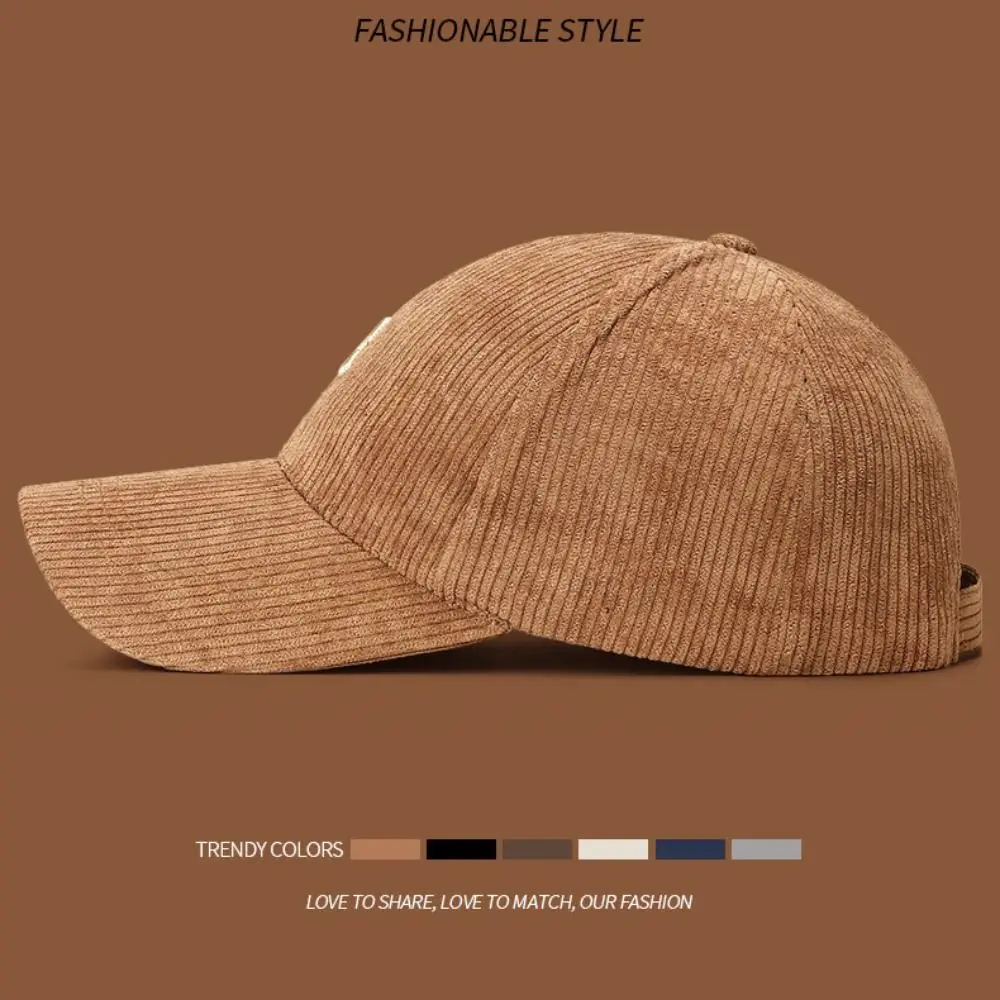 Embroidered 'R' Letter Corduroy Baseball Cap Breathable Casual Peaked Cap Adjustable Solid Color Sunscreen Hat Autumn Winter