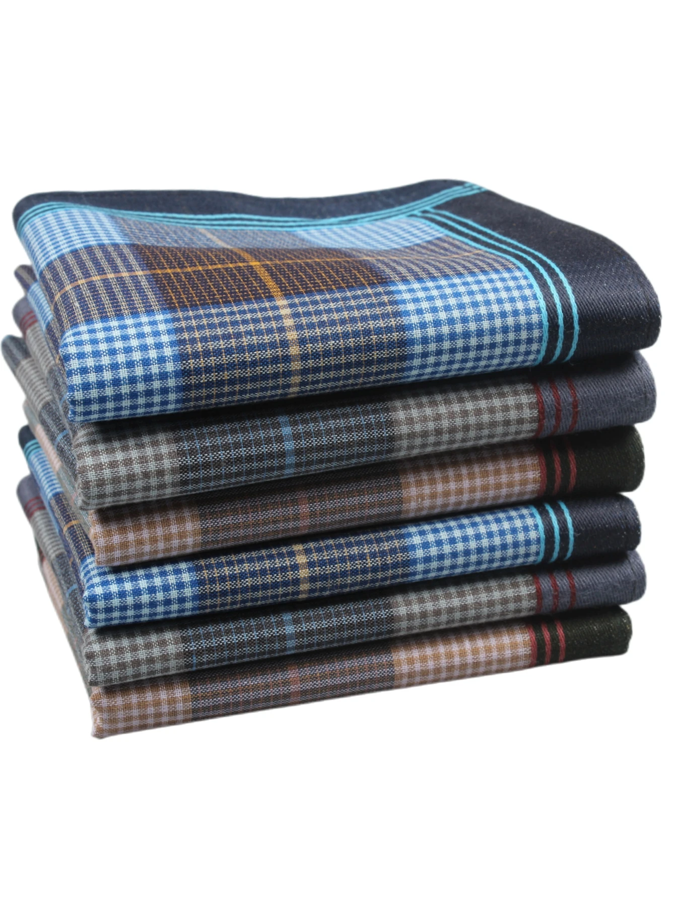 15.7in Men's Striped Cloth Handkerchief, Suit Small Square Grid Cloth, Home Decoration, Outdoor Decoration, 6PCS, Thin Style