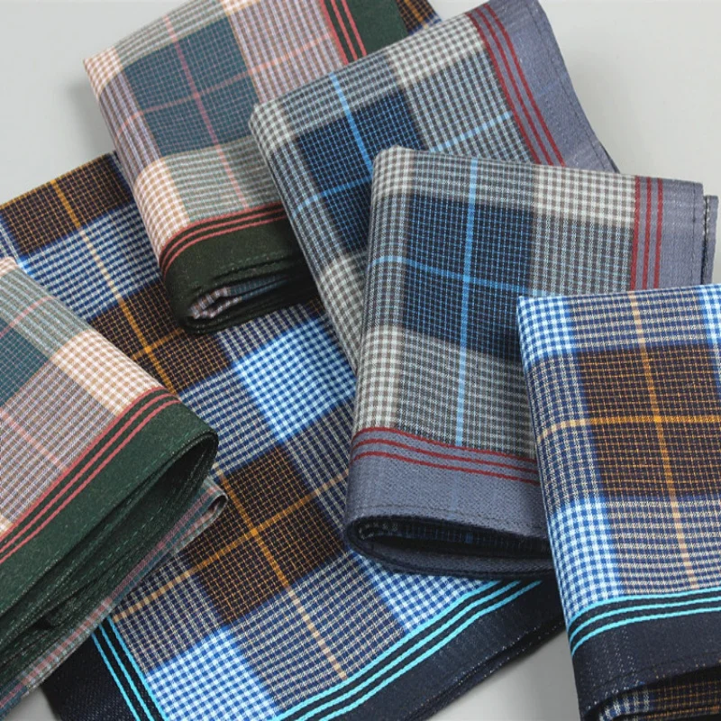 15.7in Men's Striped Cloth Handkerchief, Suit Small Square Grid Cloth, Home Decoration, Outdoor Decoration, 6PCS, Thin Style