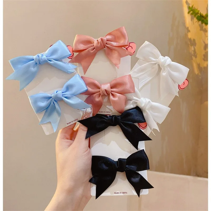 4 Pairs of Satin Bow Hair Clips for Girls, with Fresh and Sweet Side Clips, Versatile Bangs, and Multi Colored Hair Accessories