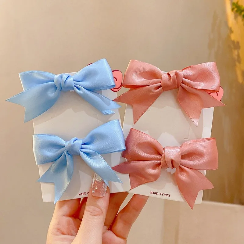 4 Pairs of Satin Bow Hair Clips for Girls, with Fresh and Sweet Side Clips, Versatile Bangs, and Multi Colored Hair Accessories