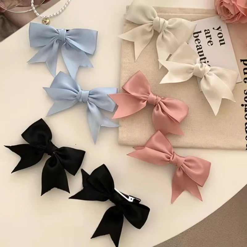 4 Pairs of Satin Bow Hair Clips for Girls, with Fresh and Sweet Side Clips, Versatile Bangs, and Multi Colored Hair Accessories