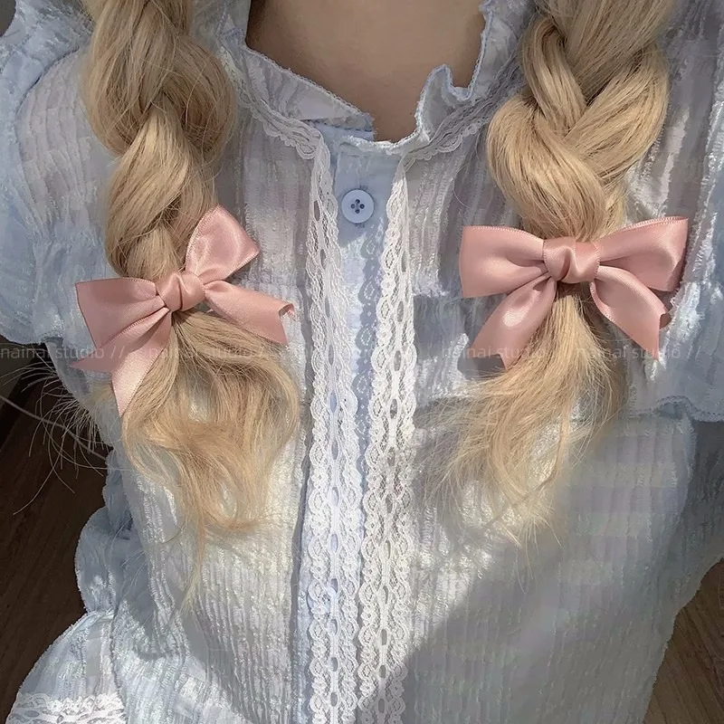 4 Pairs of Satin Bow Hair Clips for Girls, with Fresh and Sweet Side Clips, Versatile Bangs, and Multi Colored Hair Accessories