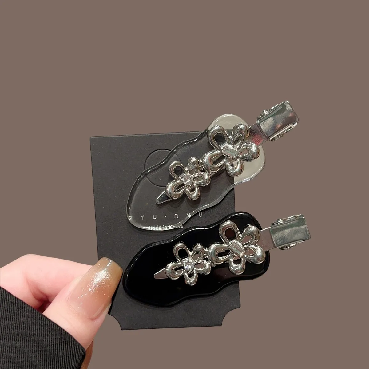1/2pcs Korean Style Sweet Cool Metal Flower Scar Free Hair Clip Niche Exquisite Daily Outfit Party And Travel Fashion Headwear
