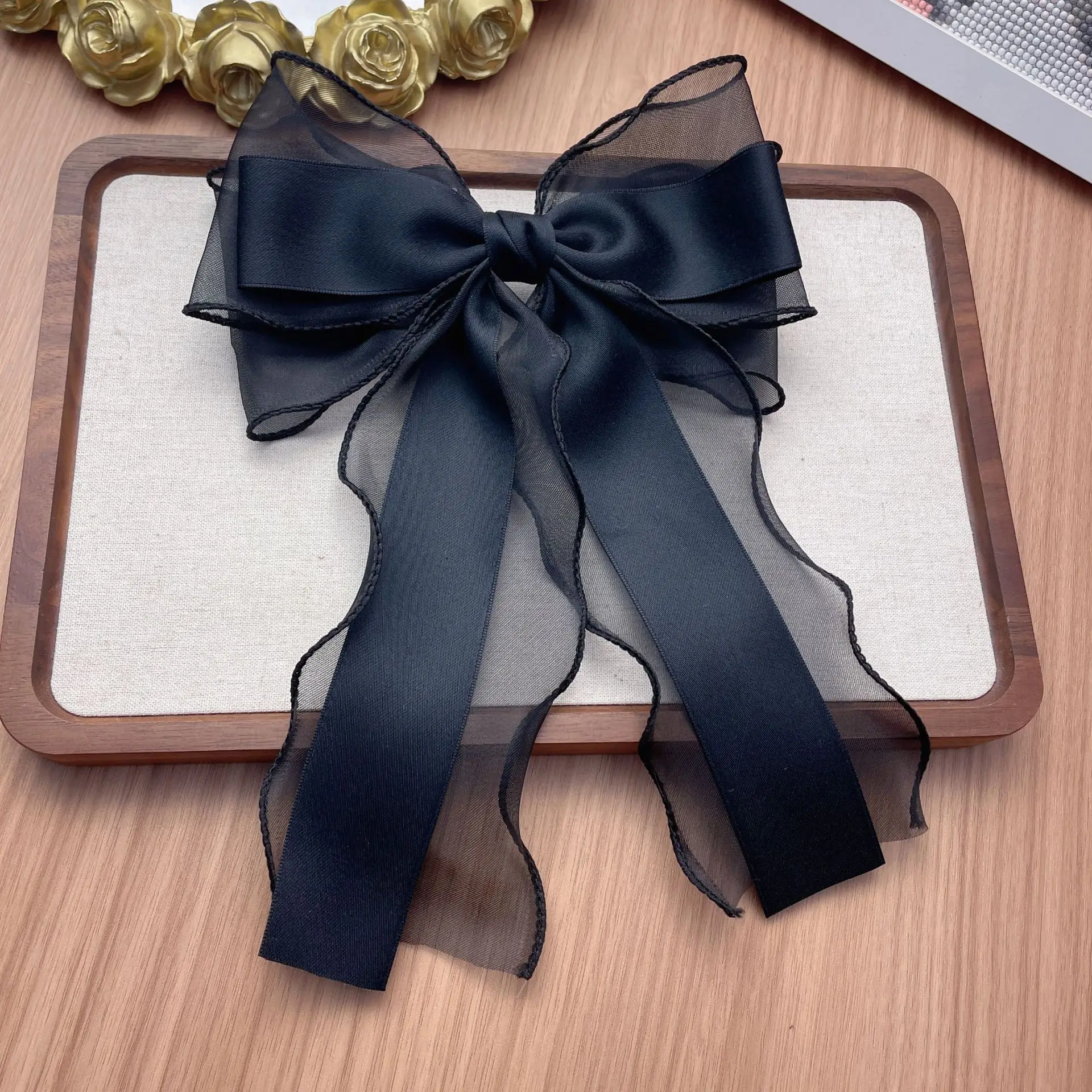 Elegant Long Ribbon Bow Spring Hairpins Women Girl Kid Hair Clips Pin Barrettes Accessories Hairgrip Headwear Headdress Ornament