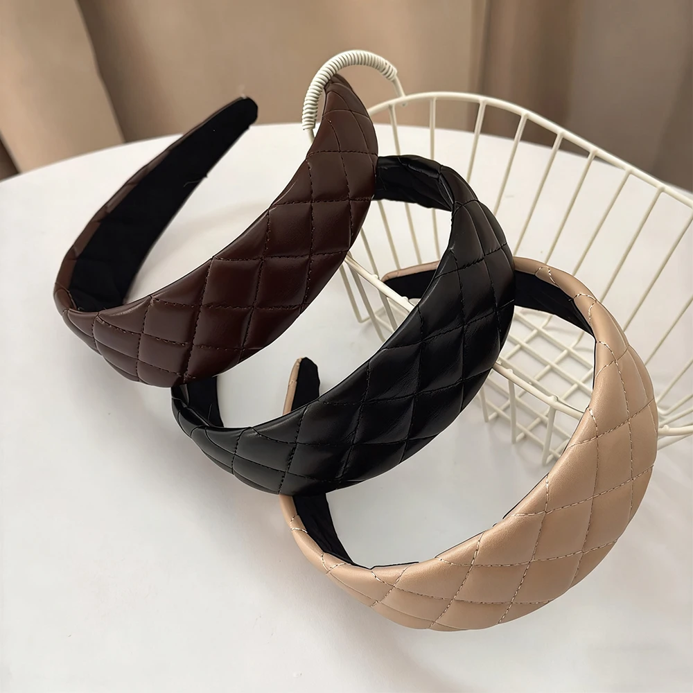 1pc Quilted Faux Leather Headbands Timeless Design Sleek Neutral Tones Perfect Daily Hairstyling Versatile Outfits Chic Luxe