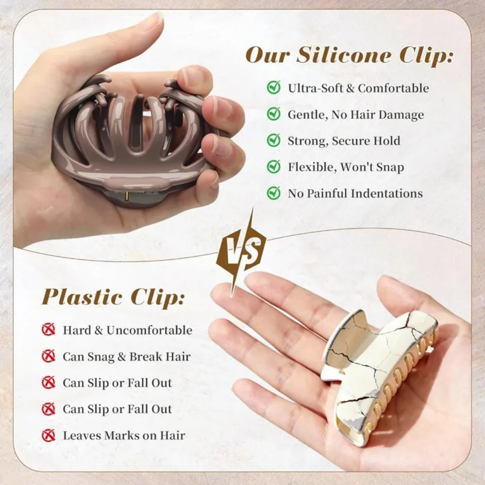 4PCS Multi Style Pink Soft Silicone Hair Claw Clip,Super-safe Head Protection,Flexible Banana Clip for Women Hair Accessories