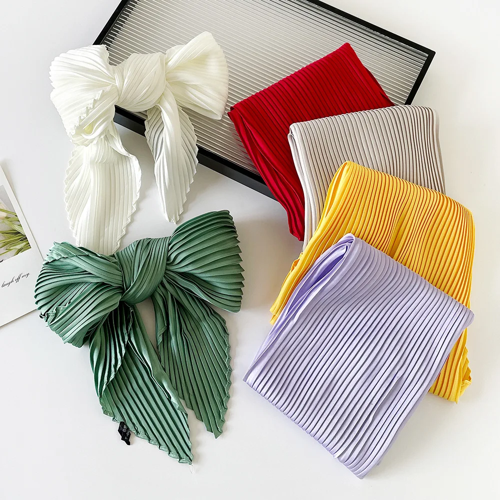New 70X70CM Minimalist Solid Color 70cm Pleated Scarf Decoration Scarf Sunscreen Thin Scarf Pressed Pleated Square Scarf