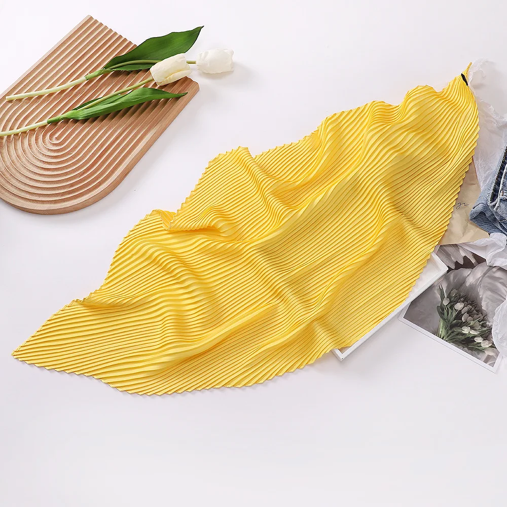 New 70X70CM Minimalist Solid Color 70cm Pleated Scarf Decoration Scarf Sunscreen Thin Scarf Pressed Pleated Square Scarf