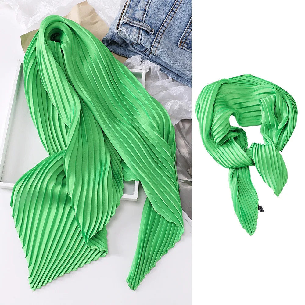 New 70X70CM Minimalist Solid Color 70cm Pleated Scarf Decoration Scarf Sunscreen Thin Scarf Pressed Pleated Square Scarf