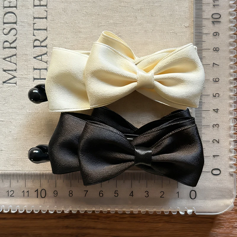 1Pc Korean Satin Bows Hair Clips For Women Plastic Banana Clips Black Brown Ponytail Holder Non-slip Solid Barrettes Accessories