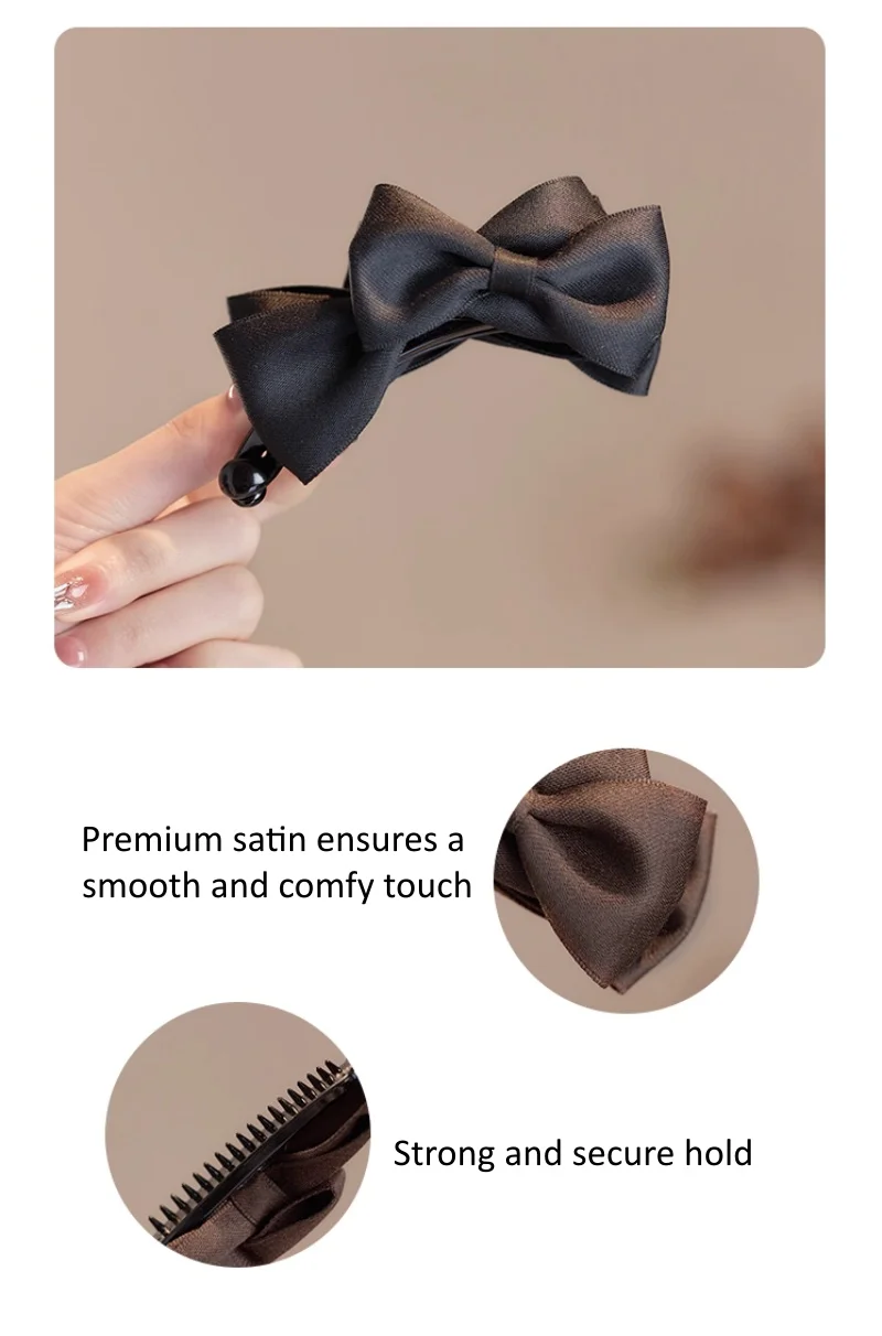 1Pc Korean Satin Bows Hair Clips For Women Plastic Banana Clips Black Brown Ponytail Holder Non-slip Solid Barrettes Accessories