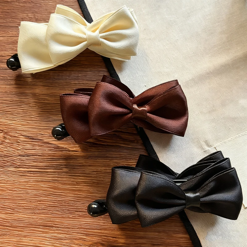 1Pc Korean Satin Bows Hair Clips For Women Plastic Banana Clips Black Brown Ponytail Holder Non-slip Solid Barrettes Accessories