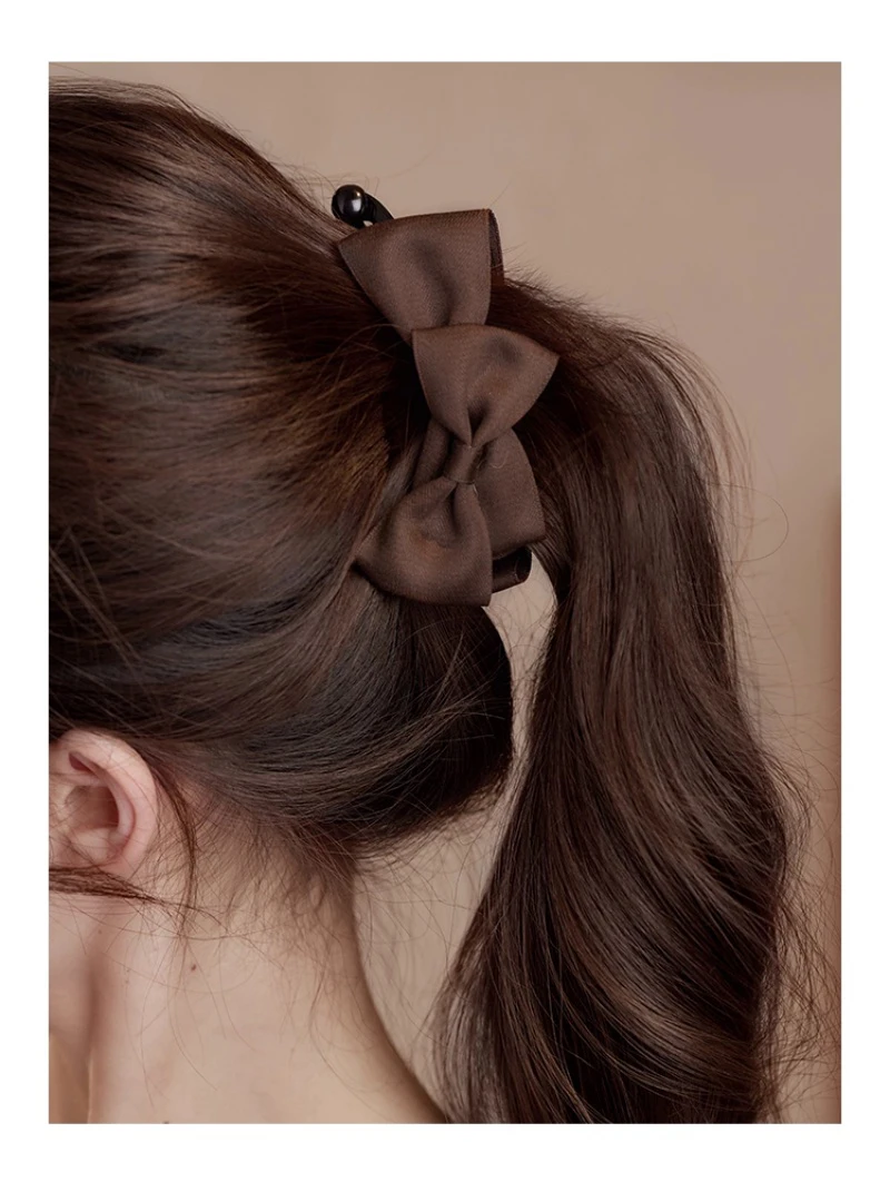 1Pc Korean Satin Bows Hair Clips For Women Plastic Banana Clips Black Brown Ponytail Holder Non-slip Solid Barrettes Accessories