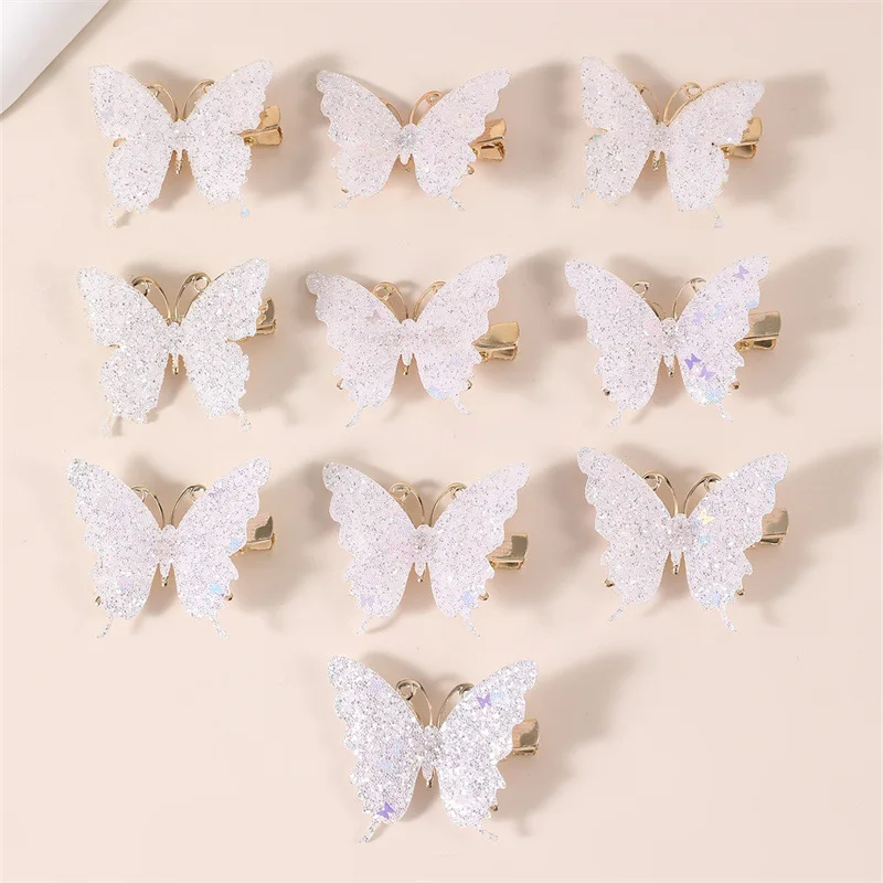 10Pcs Set Pink Sparkling Butterfly Hair Clip Children's Sparkling Hair Clip Girl Cute Styling Headwear Set Butterfly Hair Clip