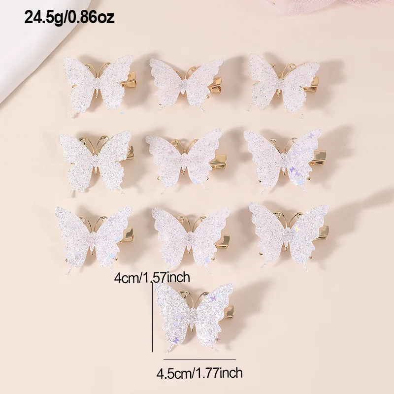 10Pcs Set Pink Sparkling Butterfly Hair Clip Children's Sparkling Hair Clip Girl Cute Styling Headwear Set Butterfly Hair Clip