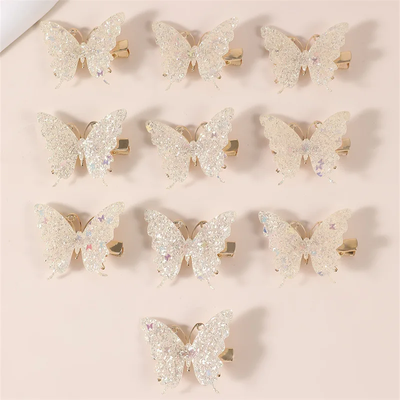 10Pcs Set Pink Sparkling Butterfly Hair Clip Children's Sparkling Hair Clip Girl Cute Styling Headwear Set Butterfly Hair Clip