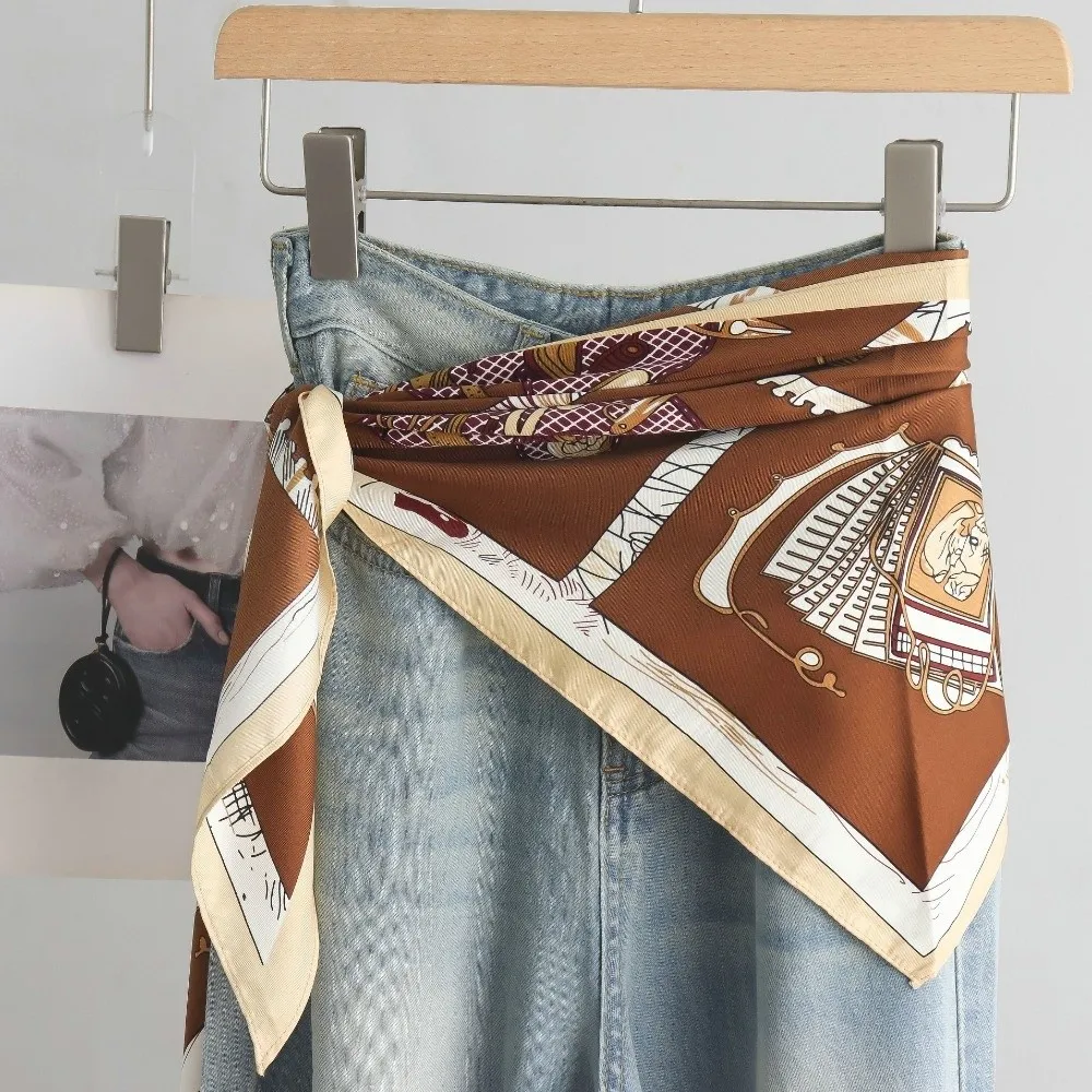 Fashion Satin Women's Scarf Clothing Accessories Decor Tie-Dye Jeans Belt Retro Multifunctional Head Scarf Spring and Summer