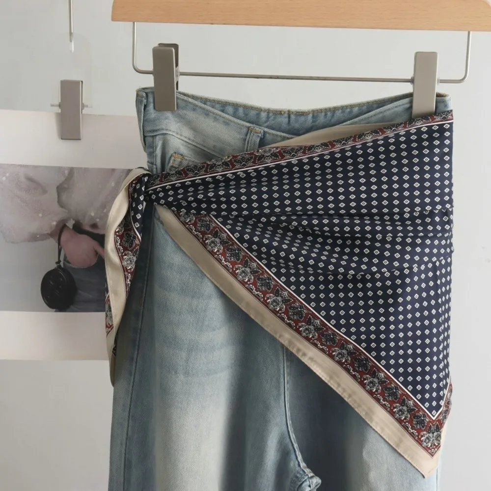 Fashion Satin Women's Scarf Clothing Accessories Decor Tie-Dye Jeans Belt Retro Multifunctional Head Scarf Spring and Summer