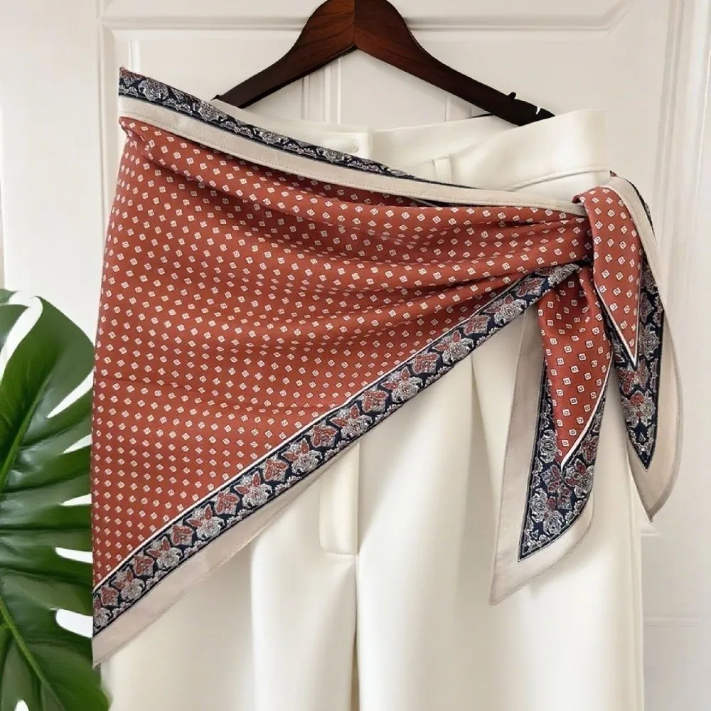 Fashion Satin Women's Scarf Clothing Accessories Decor Tie-Dye Jeans Belt Retro Multifunctional Head Scarf Spring and Summer
