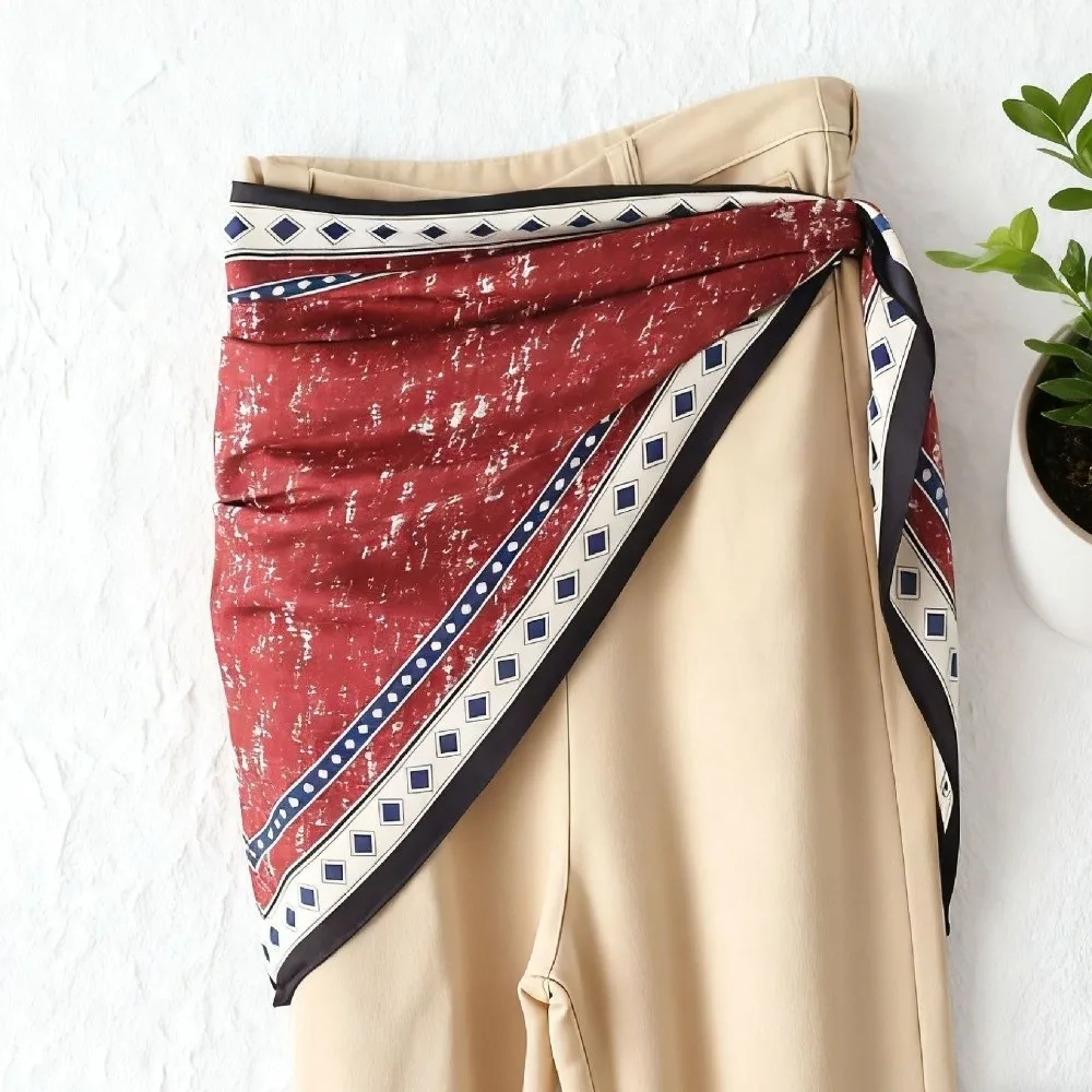 Fashion Satin Women's Scarf Clothing Accessories Decor Tie-Dye Jeans Belt Retro Multifunctional Head Scarf Spring and Summer