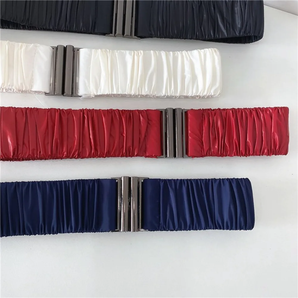 Retro Fashion 5cm Wide Down Coat Waist Belt Pleated Elastic Stretch Waistband Buckle Casual Solid Color Down Jacket Waistband