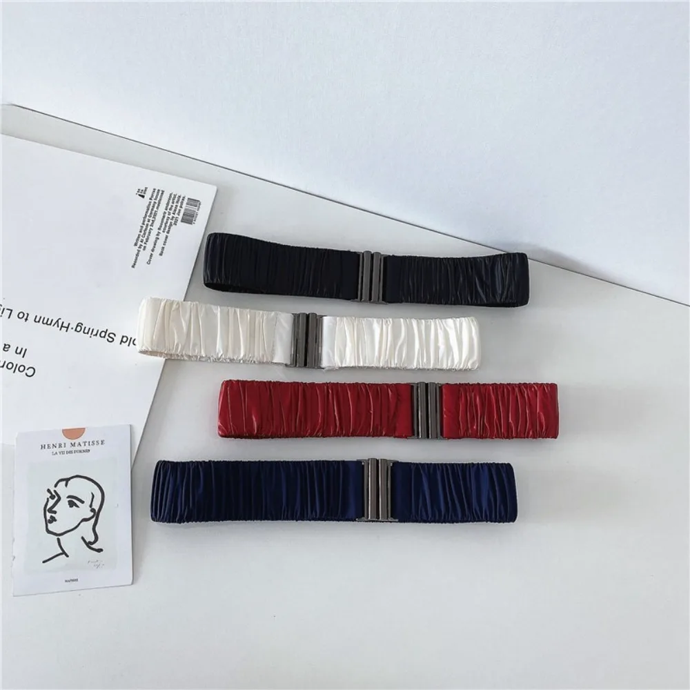 Retro Fashion 5cm Wide Down Coat Waist Belt Pleated Elastic Stretch Waistband Buckle Casual Solid Color Down Jacket Waistband